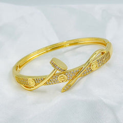Copper Double Layer Screw Nail Cubic Zirconia 18K Gold Openable Kada For Women