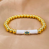 Evil Eye White Enamel 18K Gold Stretchable Beads Bracelet For Women