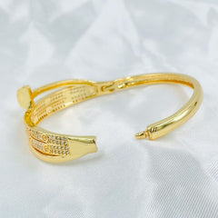 Copper Double Layer Screw Nail Cubic Zirconia 18K Gold Openable Kada Bracelet