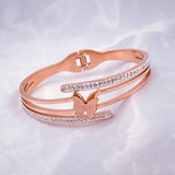Butterfly Stainless Steel Rose Gold Cubic Zirconia Openable Bangle Kada
