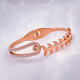 Leaf Stainless Steel Rose Gold Cubic Zirconia Openable Bangle Kada