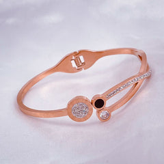 Roman Stainless Steel Black Rose Gold Cubic Zirconia Bangle Women