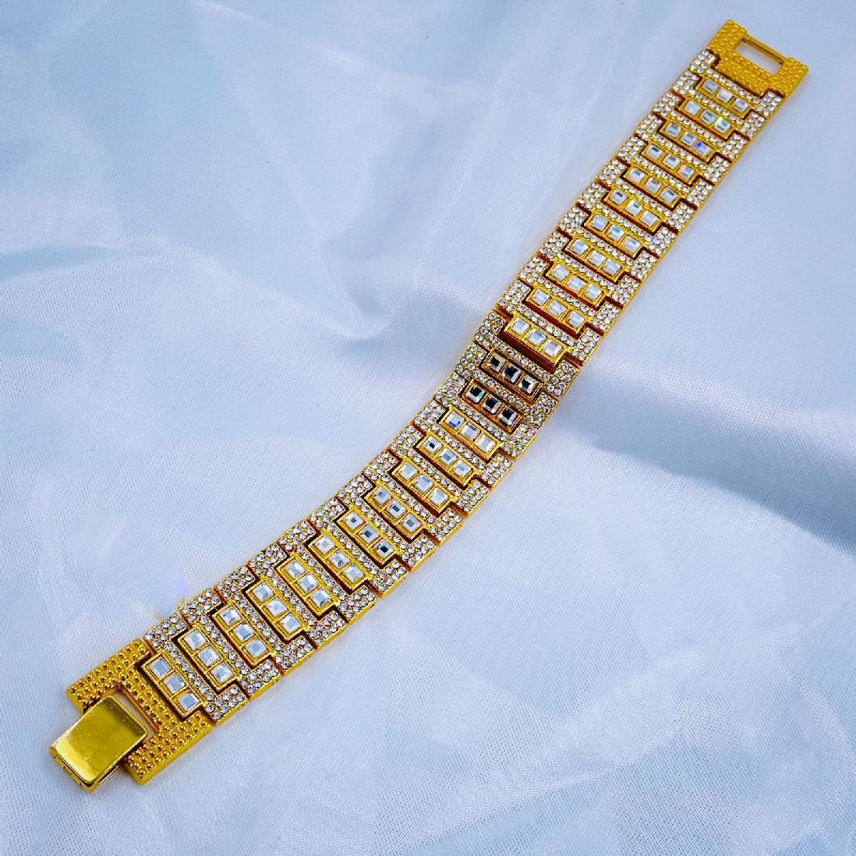 Hip Hop Gold Rhinestone Crystal Watch Strap Wrist Band Bracelet Men