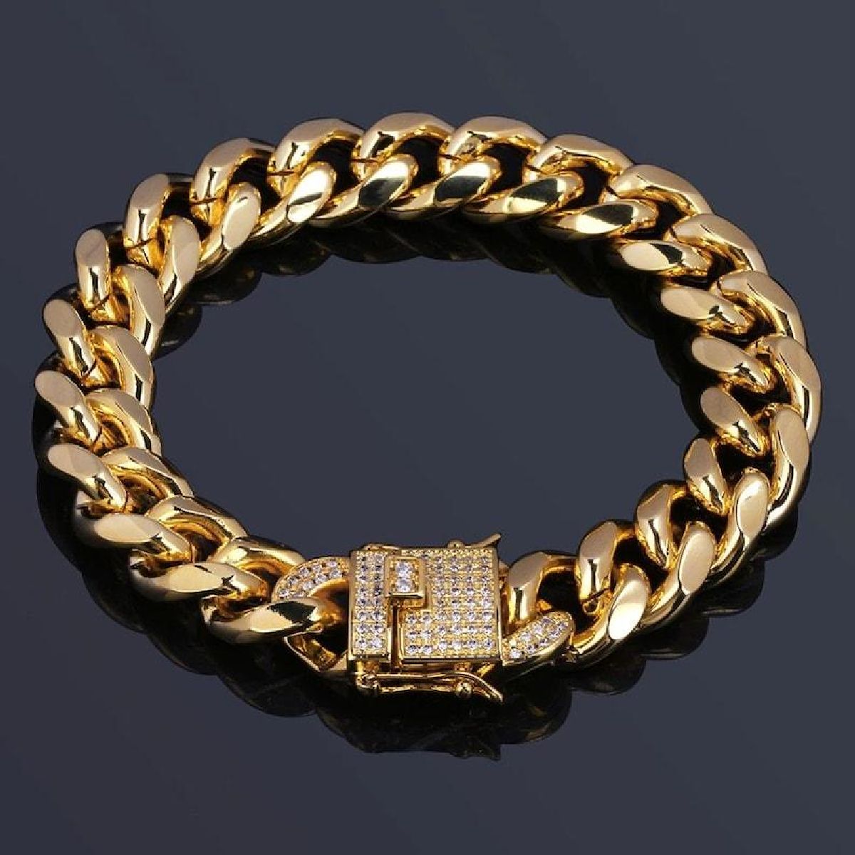 10K Gold Diamond Bracelet | 13mm Cuban Prong Iced Out Bracelet Mens Bracelet  | Medusa jewelry - Medusa Jewelry