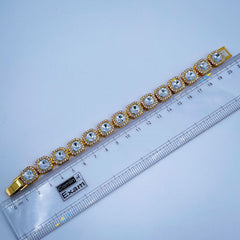 Hip Hop Iced Out Cuban Gold Cushion Cut Rhinestone Studded Alloy Bracelet Men