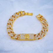 Hip Hop Iced Out Alloy Cuban Curb Gold Rhinestone Studded Chunky ID Bracelet For Men