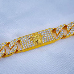 Hip Hop Iced Out Alloy Cuban Curb Gold Rhinestone Studded Chunky ID Bracelet For Men