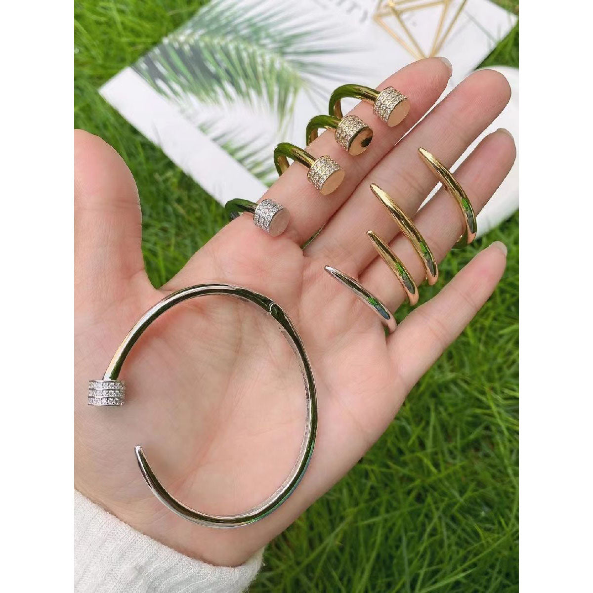 Nail Cubic Zirconia 18K Gold Copper Bangle Cuff Kada For Women