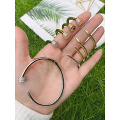Nail Cubic Zirconia 18K Gold Copper Bangle Cuff Kada For Women