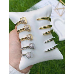 Nail Cubic Zirconia 18K Gold Copper Bangle Cuff Kada For Women