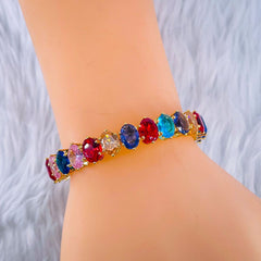 Multi Color Oval Cubic Zirconia Copper Free Size Bangle Kada for Women