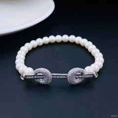 Princess White Cubic Zirconia Platinum Silver Pearl Bracelet for Women