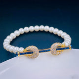 Princess White Cubic Zirconia Platinum Silver Pearl Bracelet for Women