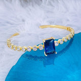 Emerald Cut Blue Cubic Zirconia 18K Gold Copper Bangle Cuff For Women