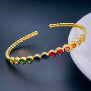 Rainbow Multi Colour Cubic Zirconia 18K Gold Copper Bangle Cuff Kada Women