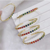 Rainbow Multi Colour Cubic Zirconia 18K Gold Copper Bangle Cuff Kada Women