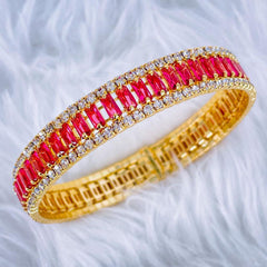 Multi colour Copper Baguette Cubic Zirconia 18K Gold Cuff Kada Bangle Women