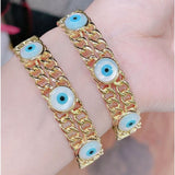 Evil Eye Dual Layer Curb Mother Of Pearl 18K Gold Copper Bangle Cuff Kada Women