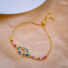 Hamsa Copper Multicolour Gold Cubic Zirconia adjustable Slider Bracelet Women