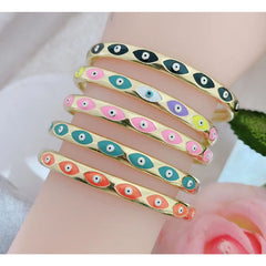 Copper Multi Colour Evil Eye Enamel 18K Gold Bangle Cuff Kada for Women
