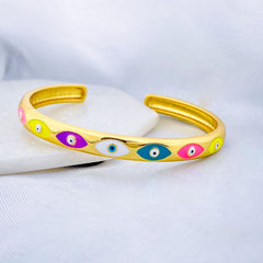 Copper Multi Colour Evil Eye Enamel 18K Gold Bangle Cuff Kada for Women