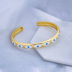 Copper Multi Colour Evil Eye Enamel 18K Gold Bangle Cuff Kada for Women