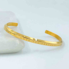 Engrave Love You Forever Stainless Steel Gold bangle Cuff Women