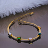 Multi Colour Cubic Zirconia Crystal 18K Gold Stainless Steel Snake Bracelet Women