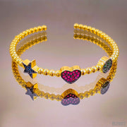 Star Heart Round Cubic Zirconia Crystal Copper Gold bangle Cuff Women
