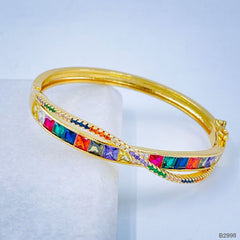 rainbow Princess Cut Cubic Zirconia Crystal Copper Gold bangle Kada Women