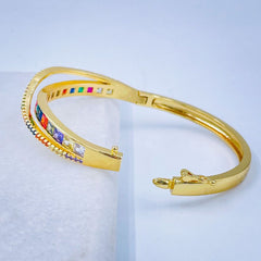 rainbow Princess Cut Cubic Zirconia Crystal Copper Gold bangle Kada Women
