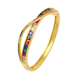 rainbow Princess Cut Cubic Zirconia Crystal Copper Gold bangle Kada Women