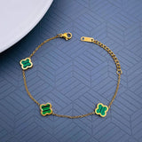 Clover Double Side Black Green Rose Gold Stainless Steel Bracelet for Women