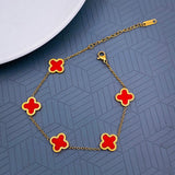 Clover Flower Red 18K Gold Stainless Steel Adjustable Bracelet for Women