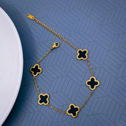 Clover Flower Black 18K Gold Stainless Steel Adjustable Bracelet for Women