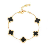 Clover Flower Black 18K Gold Stainless Steel Adjustable Bracelet for Women