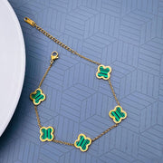 Clover Green Labradorite 18K Gold Stainless Steel Bracelet for Women