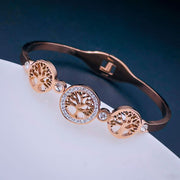Tree of Life 18K Rose Gold Stainless Steel Openable Kada Bracelet for Women
