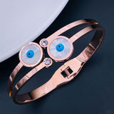 Twin Evil Eye Mother of Pearl 18K Rose Gold Stainless Steel Openable Kada for Women