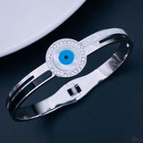 Evil Eye Mother of Pearl Silver Stainless Steel Openable Kada for Women