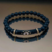 Evil Eye Natural Black Lava Crystal Beads Unisex Adjustable Bracelet