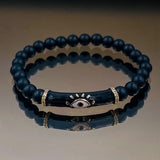 Evil Eye Natural Black Lava Crystal Beads Unisex Adjustable Bracelet