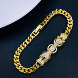 Panther Dual Face 18K Gold Cubic Zirconia Anti Tarnish Curb Chain Bracelet for Women