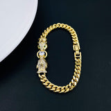Panther Dual Face 18K Gold Cubic Zirconia Anti Tarnish Curb Chain Bracelet for Women