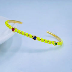 Hot Neon Pink Enamel Slim Studded Free Size Cuff Kada Bangle Women