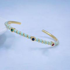 Hot Neon Pink Enamel Slim Studded Free Size Cuff Kada Bangle Women