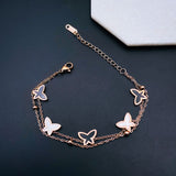 Dainty Butterfly Mother of Pearl Rose Gold Stainless Steel Bracelet for Women
