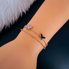 Dainty Butterfly Mother of Pearl Rose Gold Stainless Steel Bracelet for Women