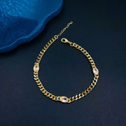 White Cubic Zirconia 18K Gold Curb Chain Bracelet For Women