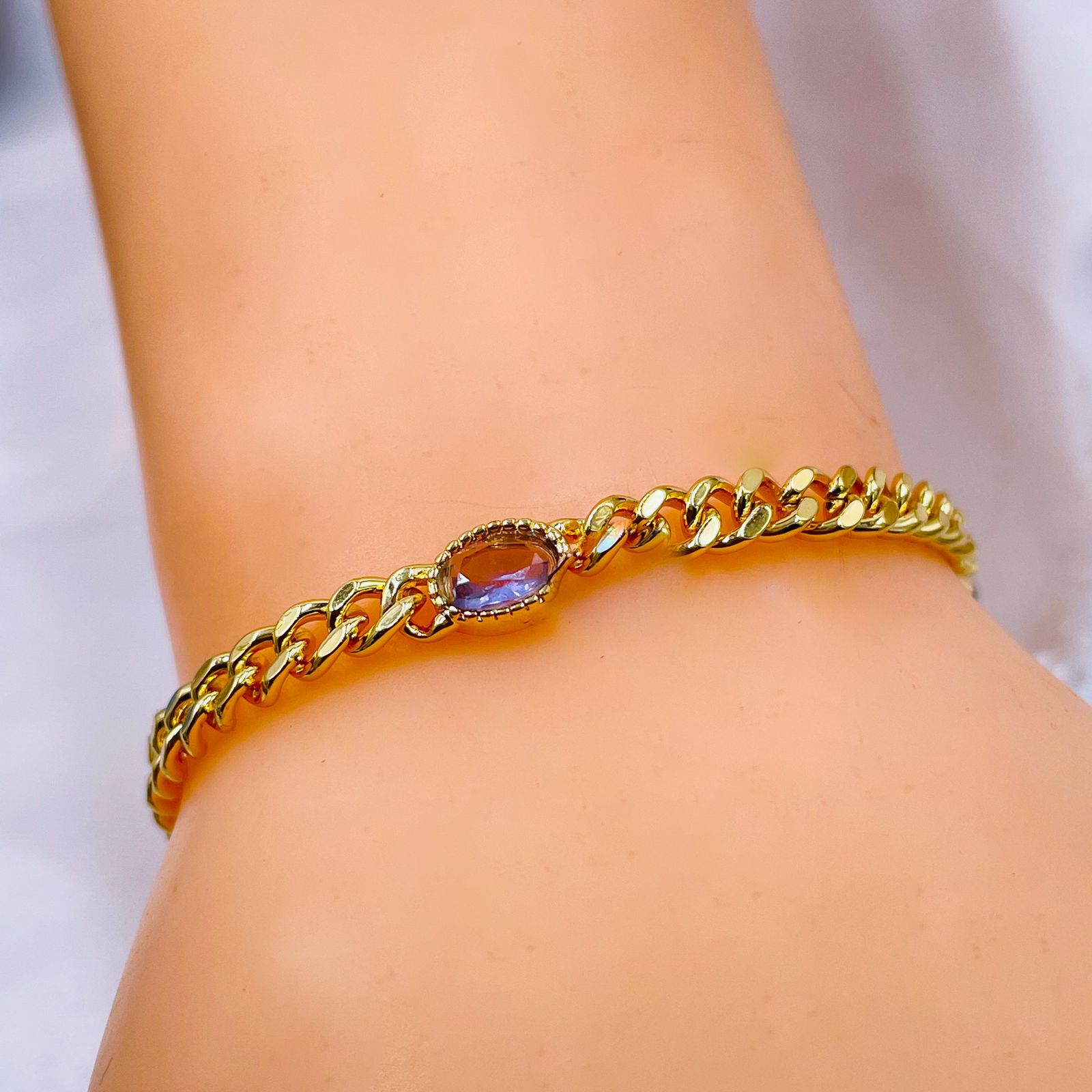 White Cubic Zirconia 18K Gold Curb Chain Bracelet For Women – ZIVOM